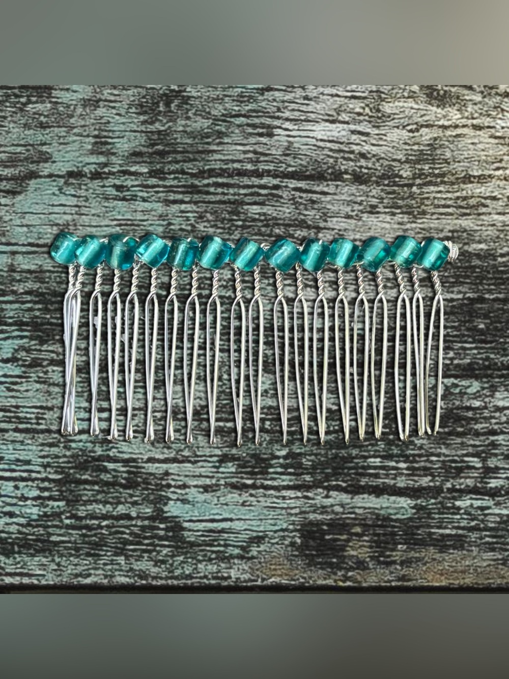 Handmade Teal Glass Hair Comb